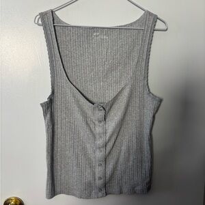 Aerie Girly Gray Cottagecore Button-Front Tank Top